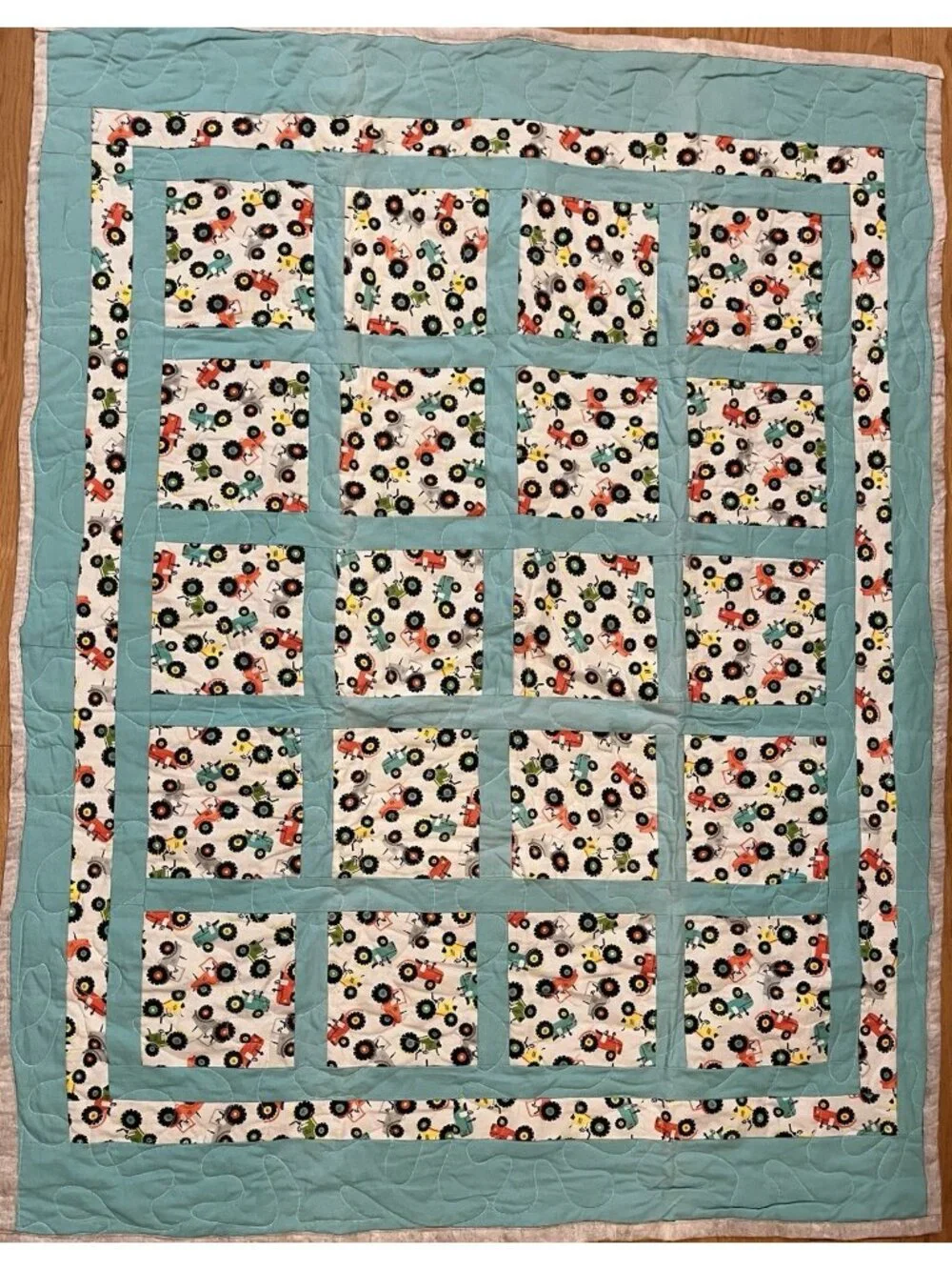 Colorful Tractors Baby Toddler Quilt Handmade Nursery Decor 39” X 50”